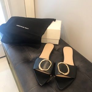 Black Leather Pointed Toe Sandal